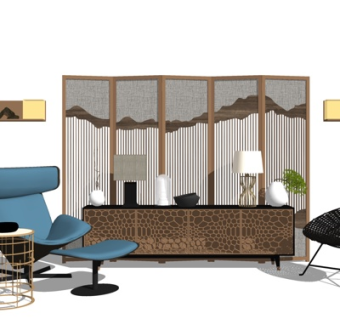 现代布艺休闲椅su模型