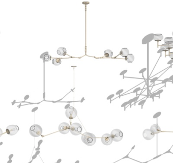 现代金属多头吊灯su模型