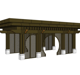新中式实木凉亭su模型