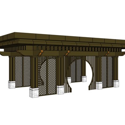 新中式实木凉亭su模型