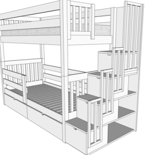 现代实木高低儿童床su模型