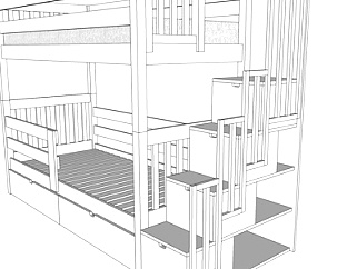 现代实木高低儿童床su模型