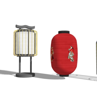 日式落地灯吊灯su模型