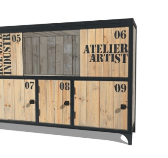 工业风实木边柜su模型