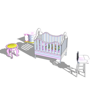 现代儿童床su模型