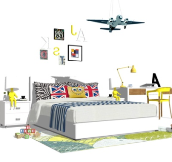 现代布艺儿童床su模型