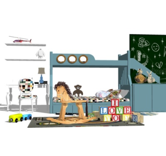 现代儿童高低床su模型