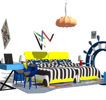 现代布艺儿童床su模型