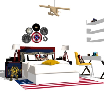 现代布艺儿童床su模型