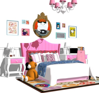 简欧布艺儿童床su模型