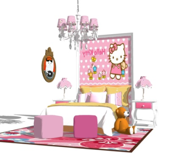 现代卡通布艺儿童床su模型