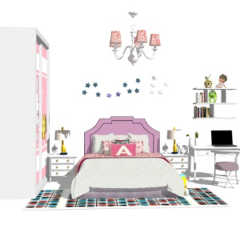 现代儿童单人床su模型