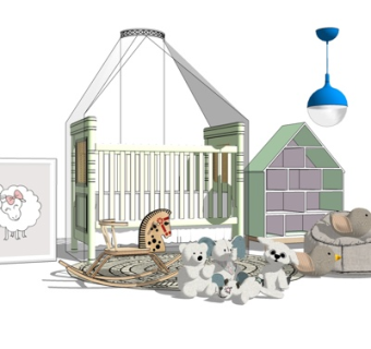 现代儿童床su模型