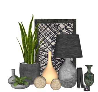 现代台灯盆栽花瓶摆件su模型