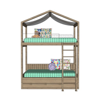 现代高低铺儿童床su模型