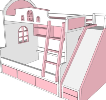 北欧实木高低铺儿童床su模型