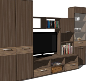 现代实木电视柜su模型