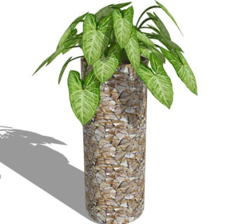 现代绿植花瓶su模型