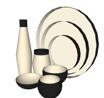 现代碗碟摆件su模型