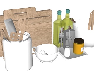 现代砧板餐具厨具组合su模型