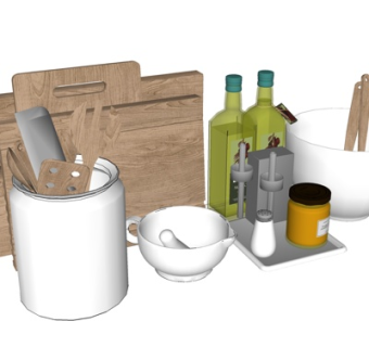 现代砧板餐具厨具组合su模型