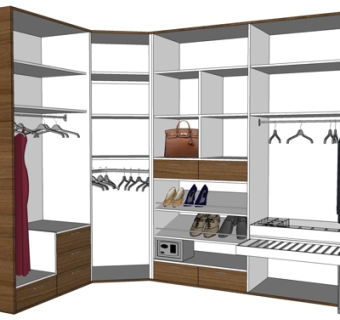 现代实木衣柜su模型