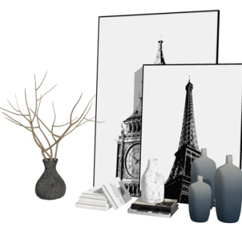 现代花瓶书籍装饰画摆件su模型