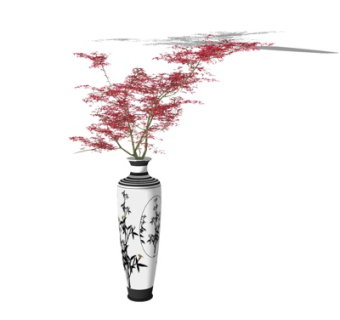 新中式花瓶花卉su模型