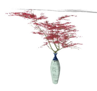 新中式花瓶花卉su模型