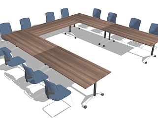 现代U字型会议桌椅su模型