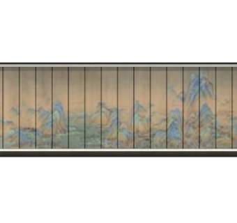 新中式彩绘景观墙su模型