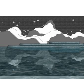 现代水池景观墙su模型