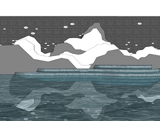 现代水池景观墙su模型