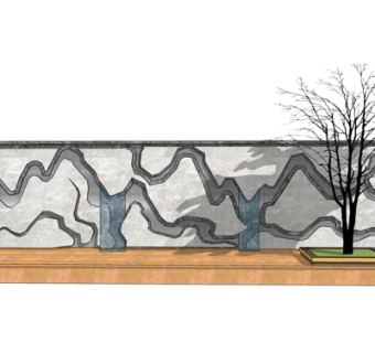 新中式景观墙su模型