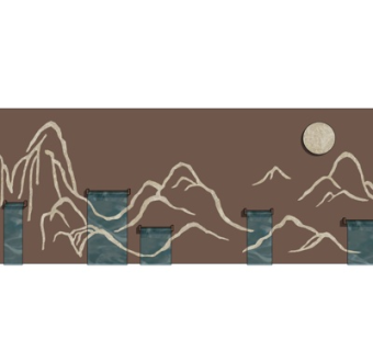 新中式流水景观墙su模型