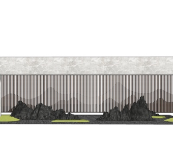 新中式景观墙su模型