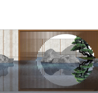 新中式景观墙su模型