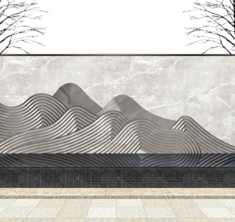 新中式景观墙su模型