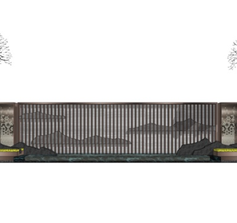 新中式景观墙su模型