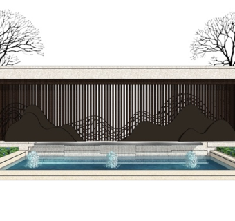 新中式景观墙su模型