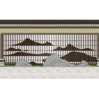 新中式景观墙su模型