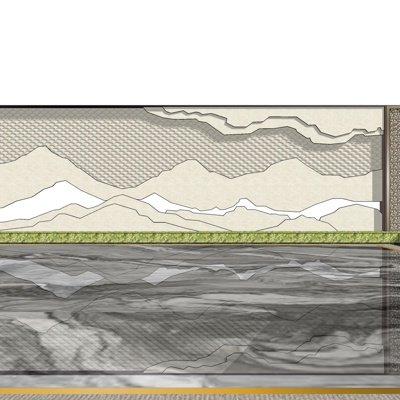 新中式景观墙su模型