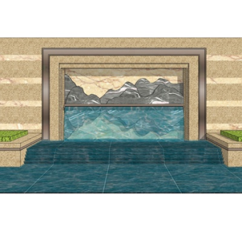 新中式景观墙su模型