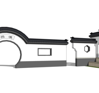 新中式月亮门su模型