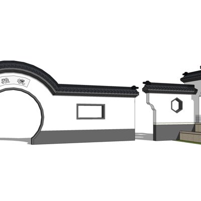 新中式月亮门su模型