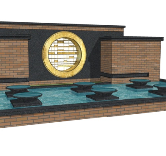 现代景观水池su模型