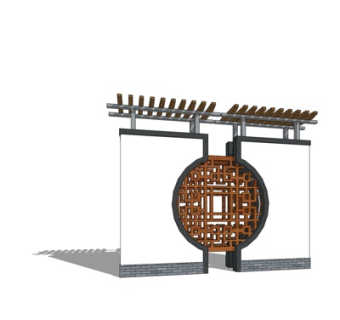 新中式景观墙su模型