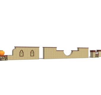 新中式景观墙su模型