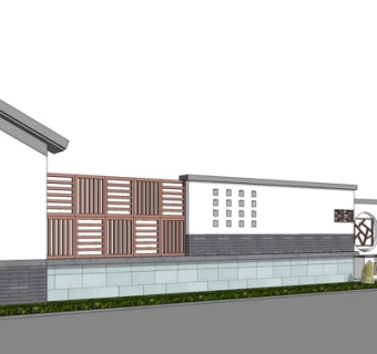 新中式景观墙su模型