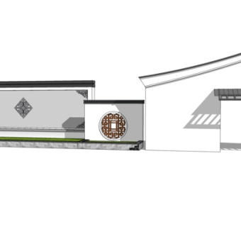 新中式景观墙su模型